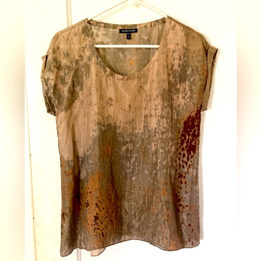 Eileen Fisher Copper Marbled Silk Tee/ XS